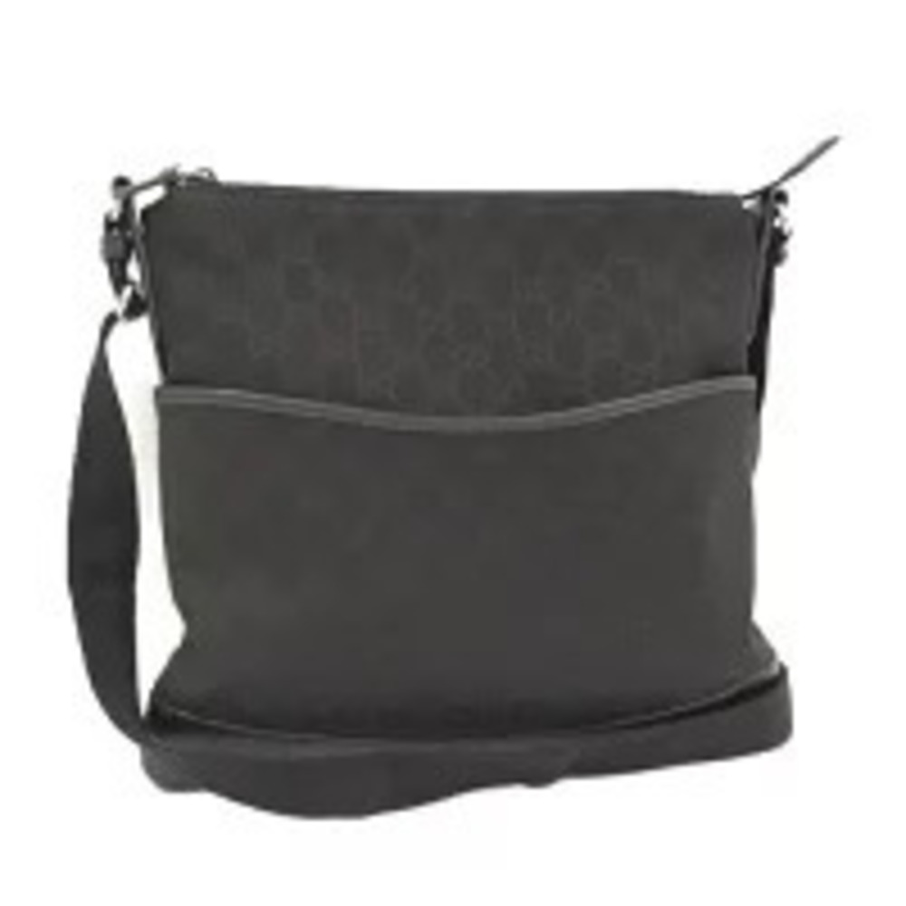 Gucci black GG canvas messenger shoulder bag strap front slip